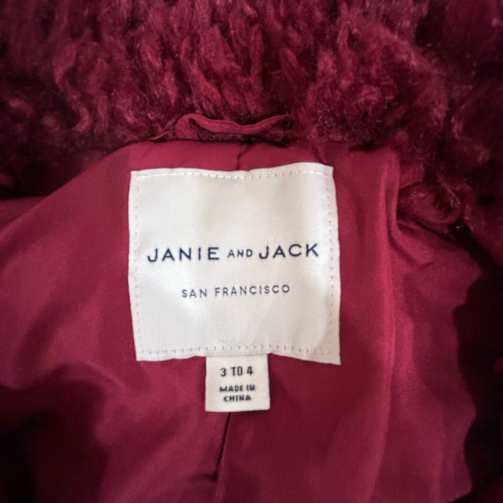 Janie and Jack faux fur plum jacket size 3/4 toddler